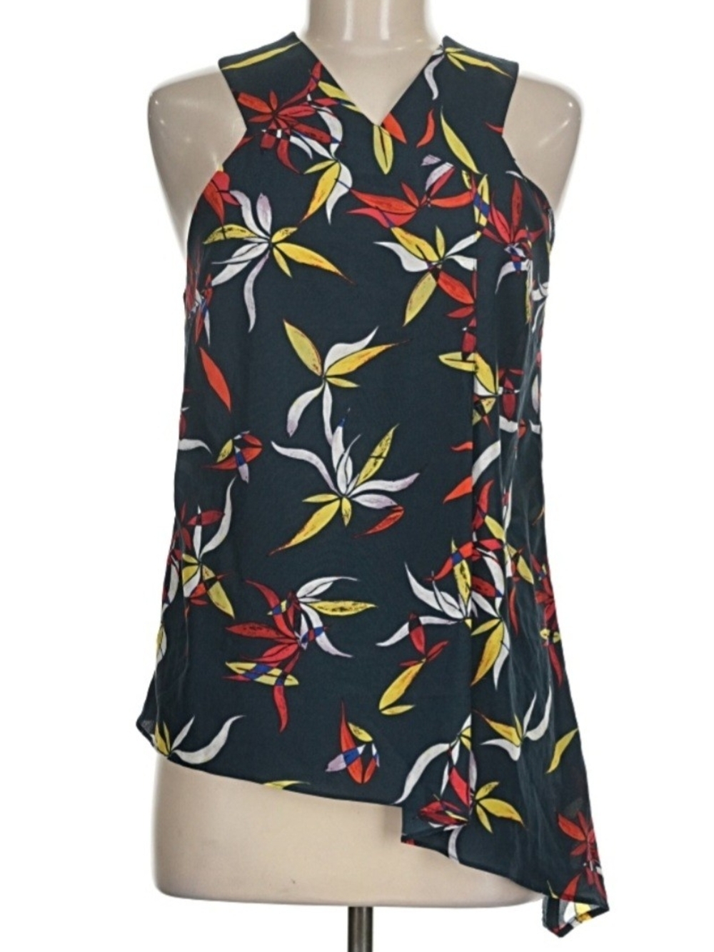 RACHEL Rachel Roy Navy Floral Asymmetric Camisole with Yellow & Red
